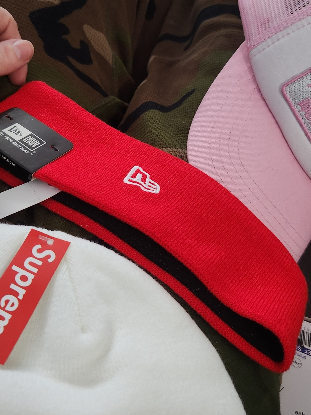 New Era Red Knit Headband with White Logo - Picture 2 of 4